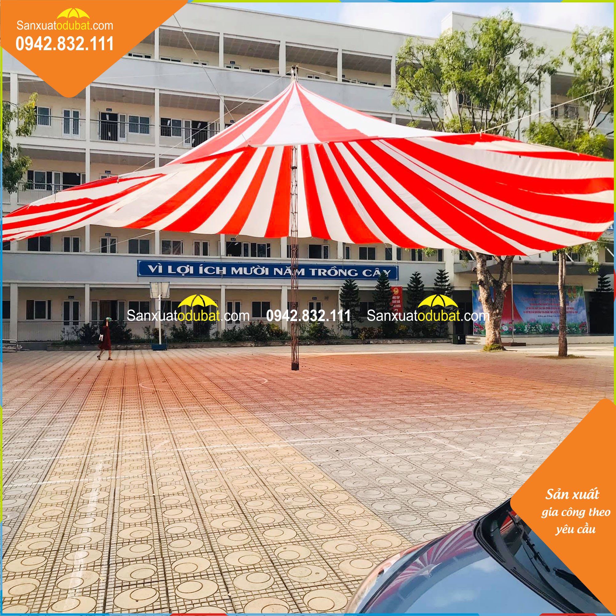 Dù che sân trường KT 18m - Bạt 210d - Image 4